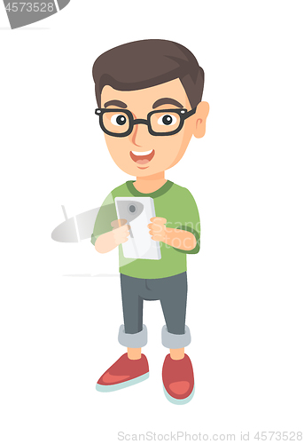Image of Caucasian boy using a smartphone.