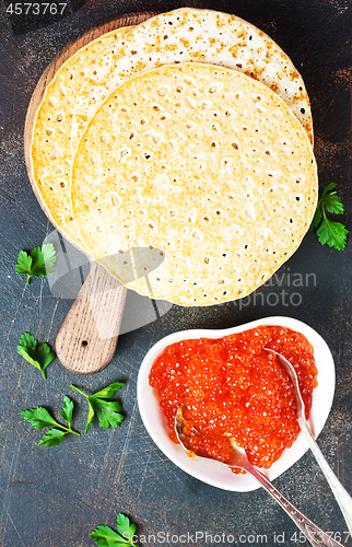 Image of pancakes with salmon caviar