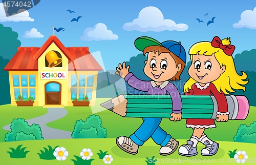 Image of Children holding big pencil image 2