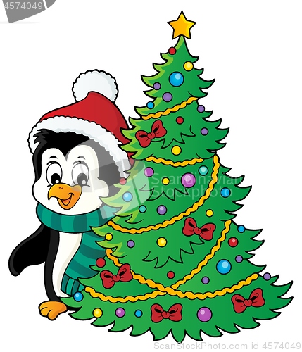 Image of Penguin with Christmas tree image 1