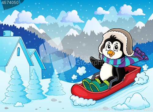 Image of Penguin on bobsleigh theme image 2