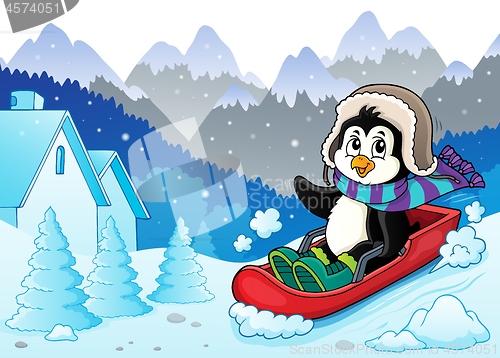 Image of Penguin on bobsleigh theme image 3