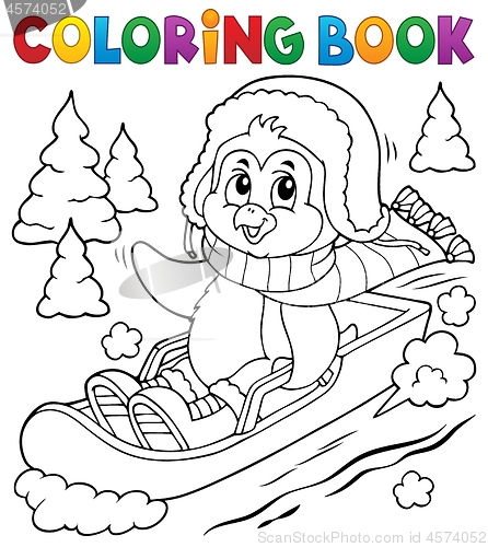 Image of Coloring book penguin on bobsleigh 1