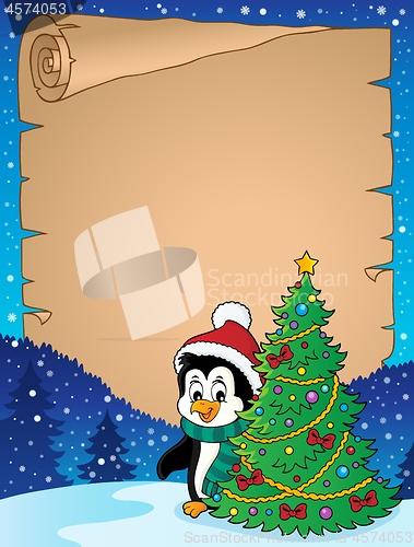 Image of Penguin with Christmas tree parchment 1