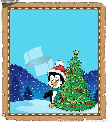 Image of Penguin with Christmas tree parchment 2