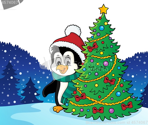 Image of Penguin with Christmas tree image 2