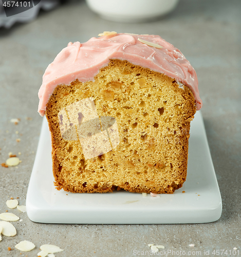 Image of freshly baked sweet bread with pink chocolate