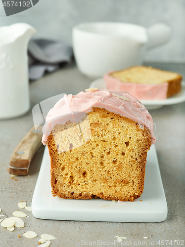 Image of freshly baked sweet bread with pink chocolate