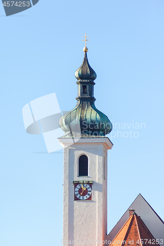 Image of tower of the church of Tutzing Bavaria Germany