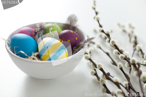 Image of colored easter eggs and pussy willow branches