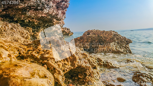 Image of Rocky beach, bue transparent sea