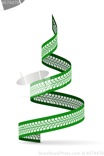 Image of New Year tree made of tire tracks twisted in a spiral shape. Vector 3d illustration on a white background.