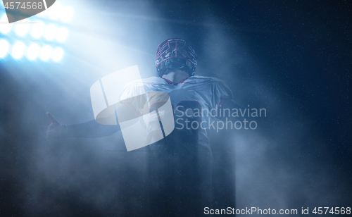 Image of american football player celebrating after scoring a touchdown