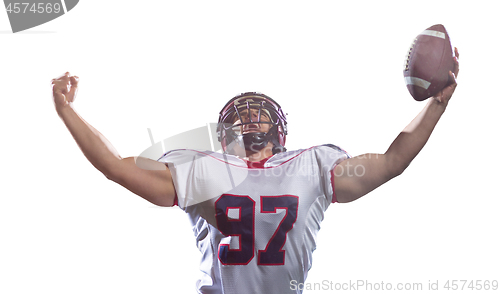 Image of american football player celebrating after scoring a touchdown