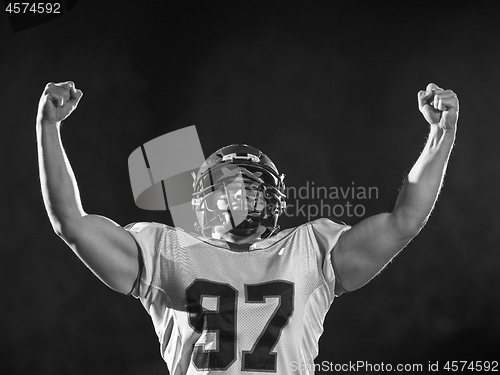 Image of american football player celebrating after scoring a touchdown