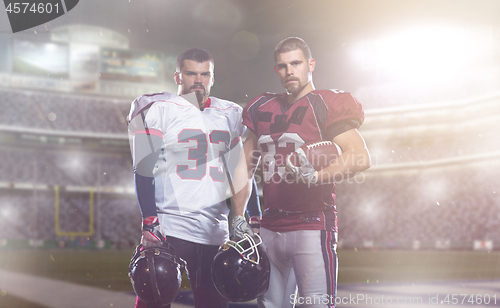 Image of portrait of confident American football players