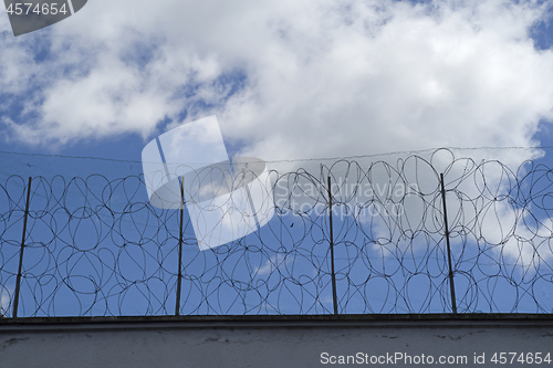 Image of Prison wall and fence, barbed wire