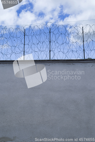 Image of Prison wall and wire fence