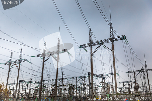 Image of Large pylons at power distributing station