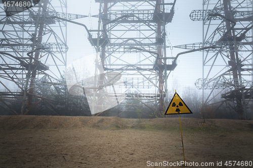 Image of Large radar antenna in the fog