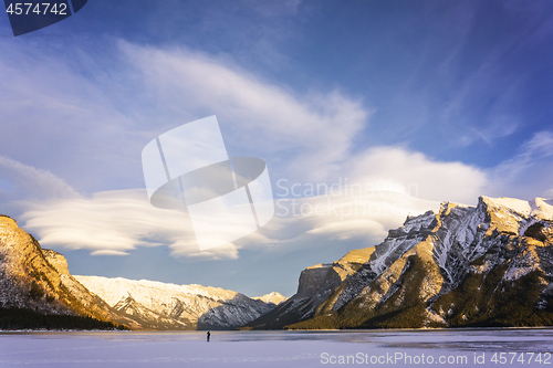 Image of Lake Minnewanka and Mount Girouard in Winter, Banff National Par