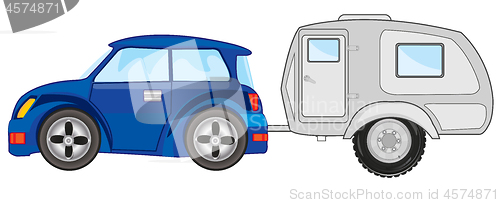 Image of Car with dwelling trailor on white background is insulated