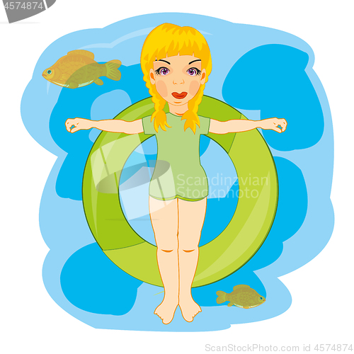 Image of Vector illustration of the girl sailling on circle