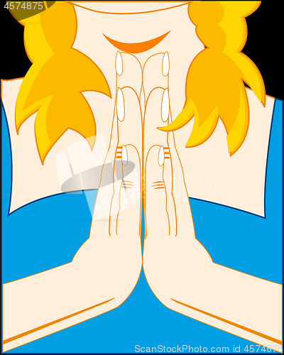 Image of Girl with built palm of the hands gesture