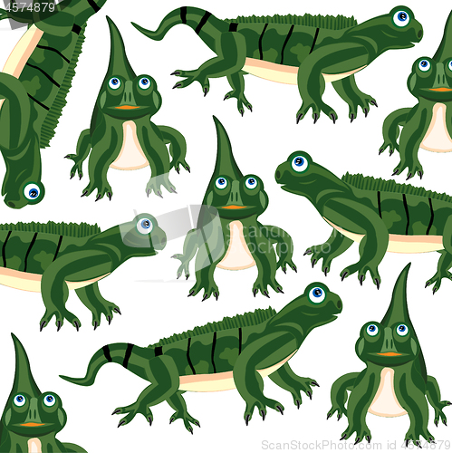 Image of Vector illustration of the large green lizard iguana pattern