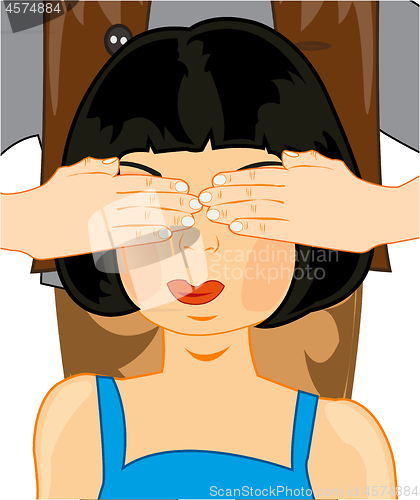 Image of Vector illustration of the girl with closed palm eye