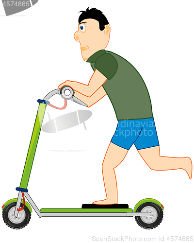 Image of Man on scooter on white background is insulated