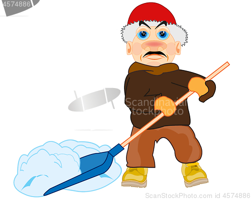 Image of Man takes away snow on white background is insulated
