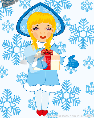 Image of Symbol of the winter holiday snow maiden on background snowflake