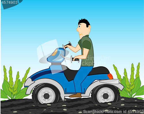 Image of Man on quad bike rides on bad road