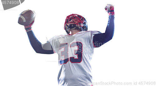 Image of american football player celebrating after scoring a touchdown