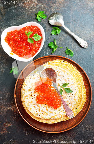 Image of pancakes with salmon caviar