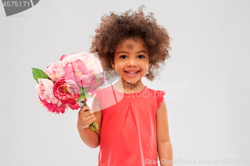 Image of happy little african american girl with flowers