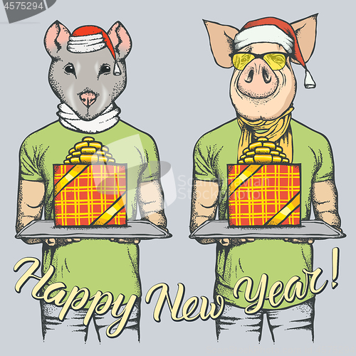 Image of Illustration of Pig and Rat on New Year