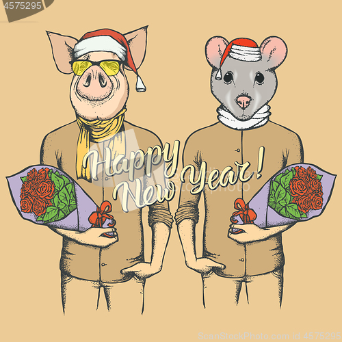 Image of Illustration of Pig and Rat on New Year