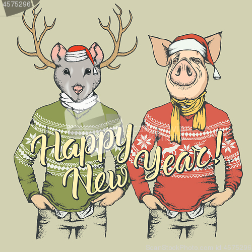 Image of Illustration of Pig and Rat on New Year