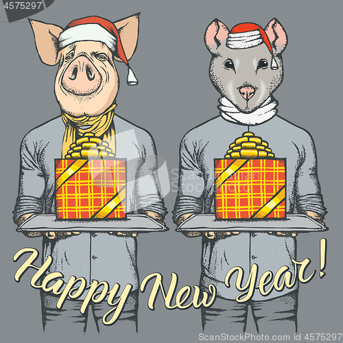 Image of Illustration of Pig and Rat on New Year