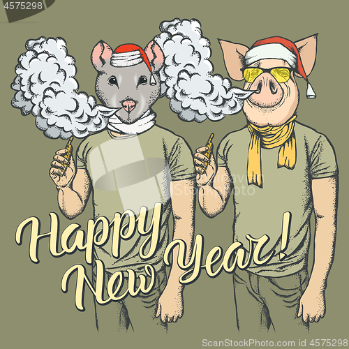 Image of Illustration of Pig and Rat on New Year