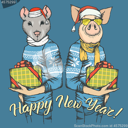 Image of Illustration of Pig and Rat on New Year