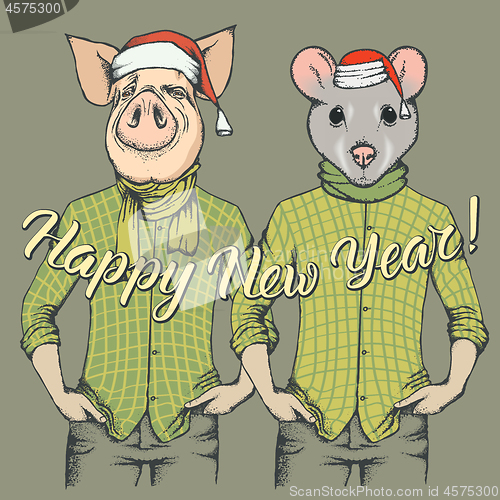 Image of Illustration of Pig and Rat on New Year