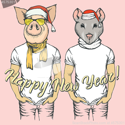 Image of Illustration of Pig and Rat on New Year