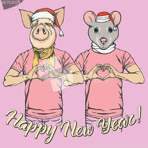 Image of Illustration of Pig and Rat on New Year