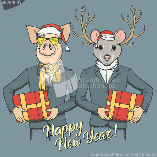 Image of Illustration of Pig and Rat on New Year