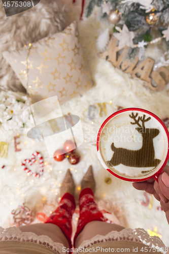 Image of Christmas cheery mug of coffee festive cappuccino