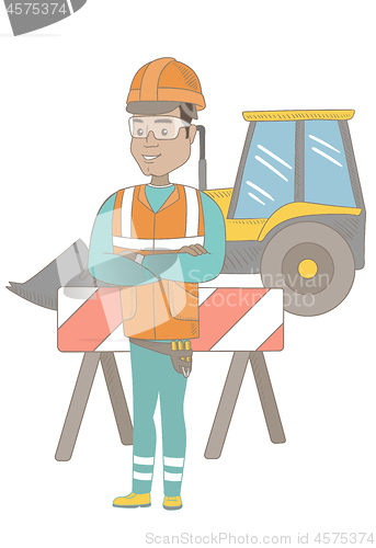 Image of Confident hispanic builder with arms crossed.