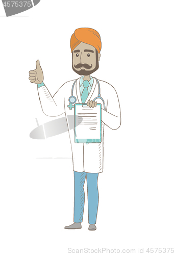 Image of Indian doctor with clipboard giving thumb up.